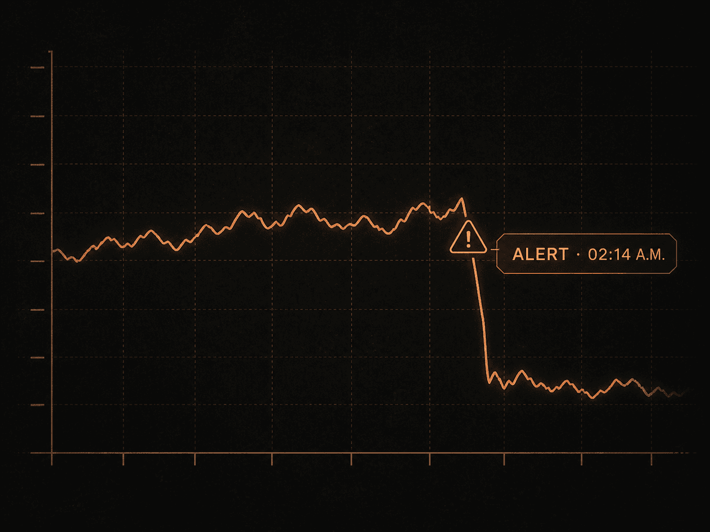 A copper monitoring graph dropping sharply at an alert marked 02:14 a.m.