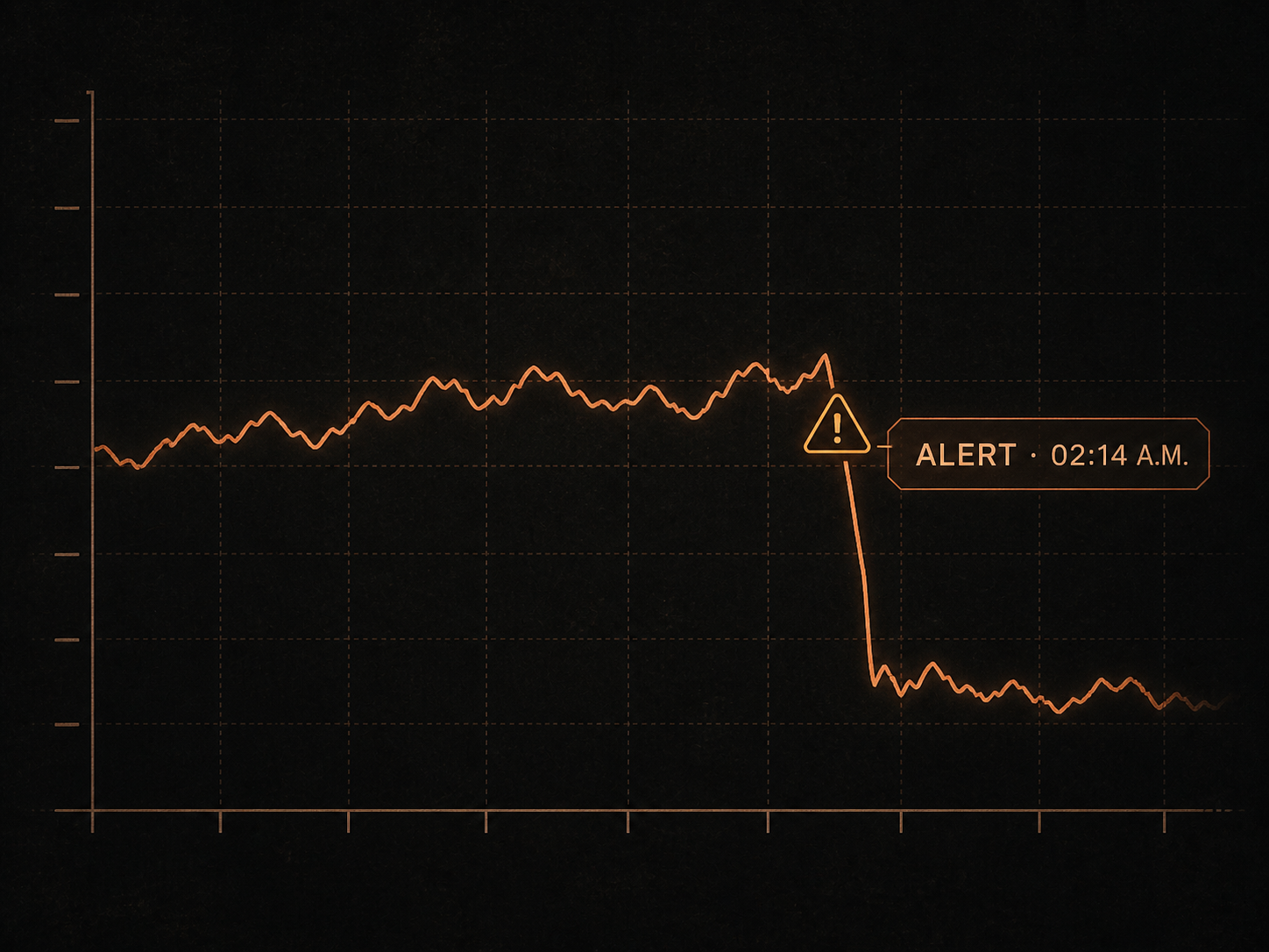A copper monitoring graph dropping sharply at an alert marked 02:14 a.m.